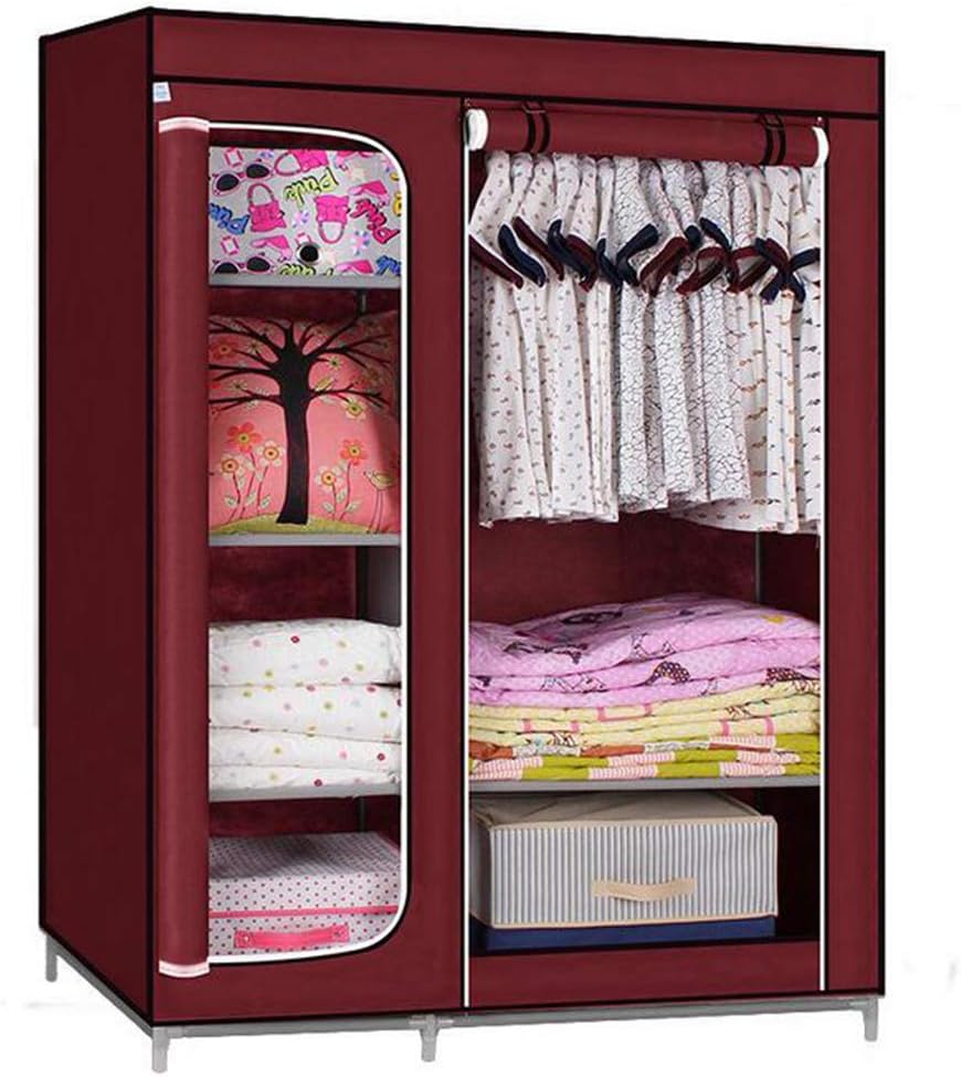 Cloth Wardrobe Clothes Closet, Portable Closet Wardrobe Storage Closet Standing Closet Fabric Cabinet Portable Wardrobe,Red_116x45x165cm