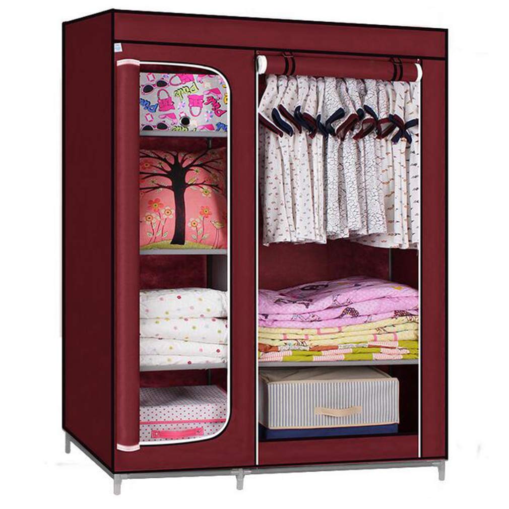 Armario de tela rojo de 116x45x165cm para guardar ropa limpia