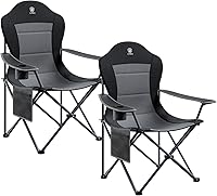 EVERADVANCED Oversized Folding Camping Chairs High Back Padded 2 Pack - Lightweight 400lb Steel Frame Portable Lawn Chairs for Adults, Black