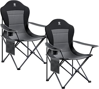 EVERADVANCED Oversized Folding Camping Chairs High Back Padded 2 Pack - Lightweight 400lb Steel Frame Portable Lawn Chairs for Adults, Black