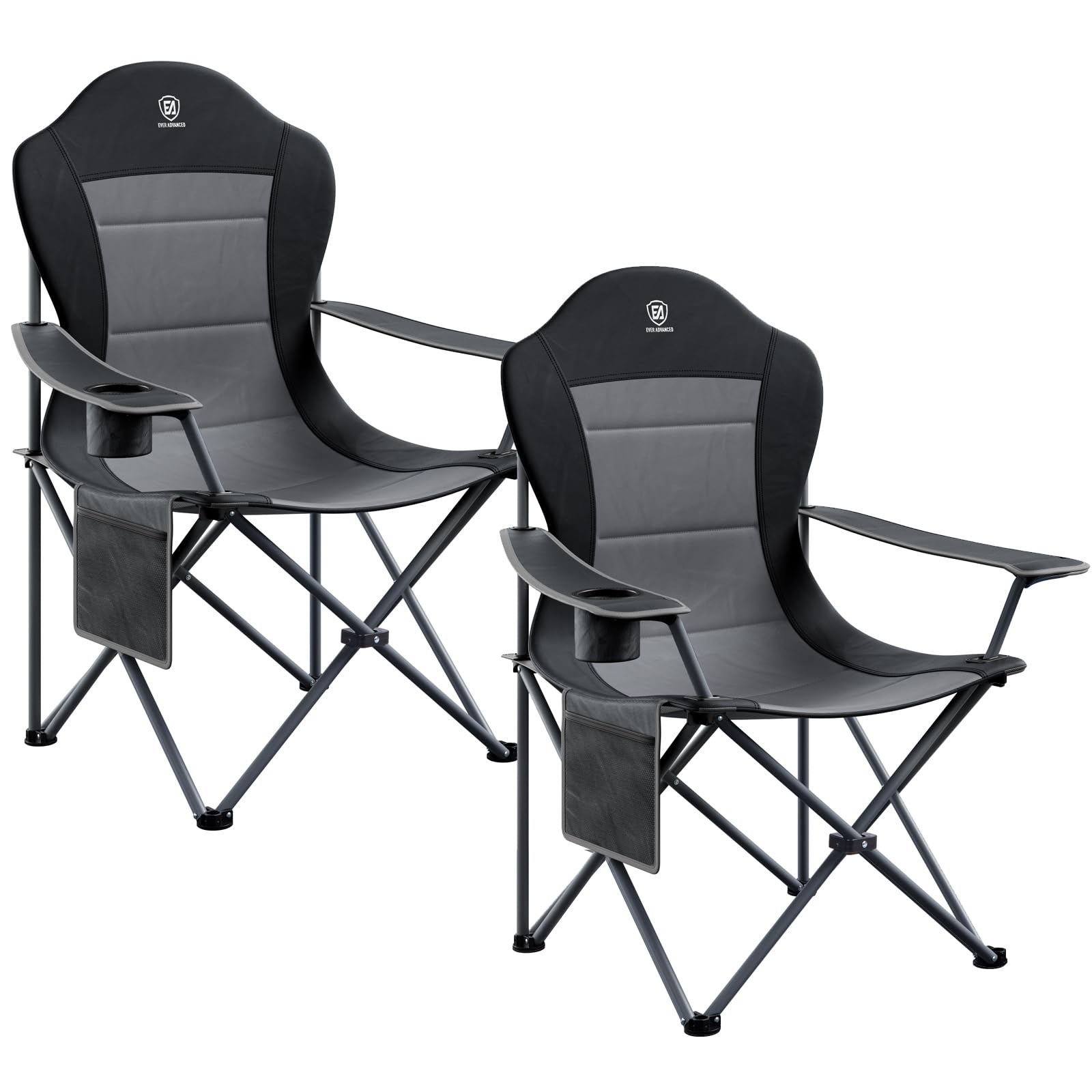 EVER ADVANCED Folding Camping Chair with High Back Padded 2 Pack Oversized Portable Lawn Chairs Lightweight Sturdy Steel Foldable Outdoor Camp Chair for Adults, Black