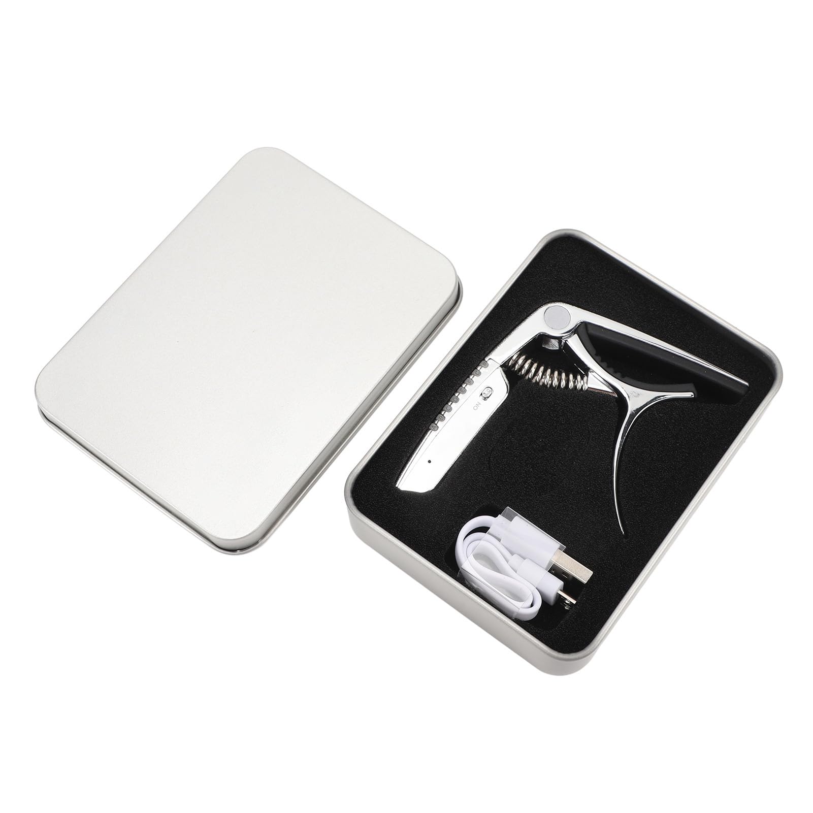 Capotasto per Chitarra 2 in 1, Accordatura Accurata Illuminazione Kapos per Chitarra Ricaricabile Tramite USB con Scatola di Immagazzinaggio (Silver)