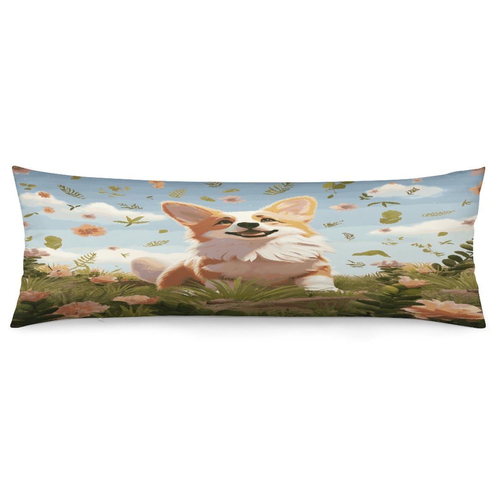 Lovely Corgi Body Pillow Cover Long Body Pillow Pillowcase with Hidden Zipper Ultra Soft Polyester Pillow Cases Breathable & Silky Long Pillows Case Cover 19x53 in
