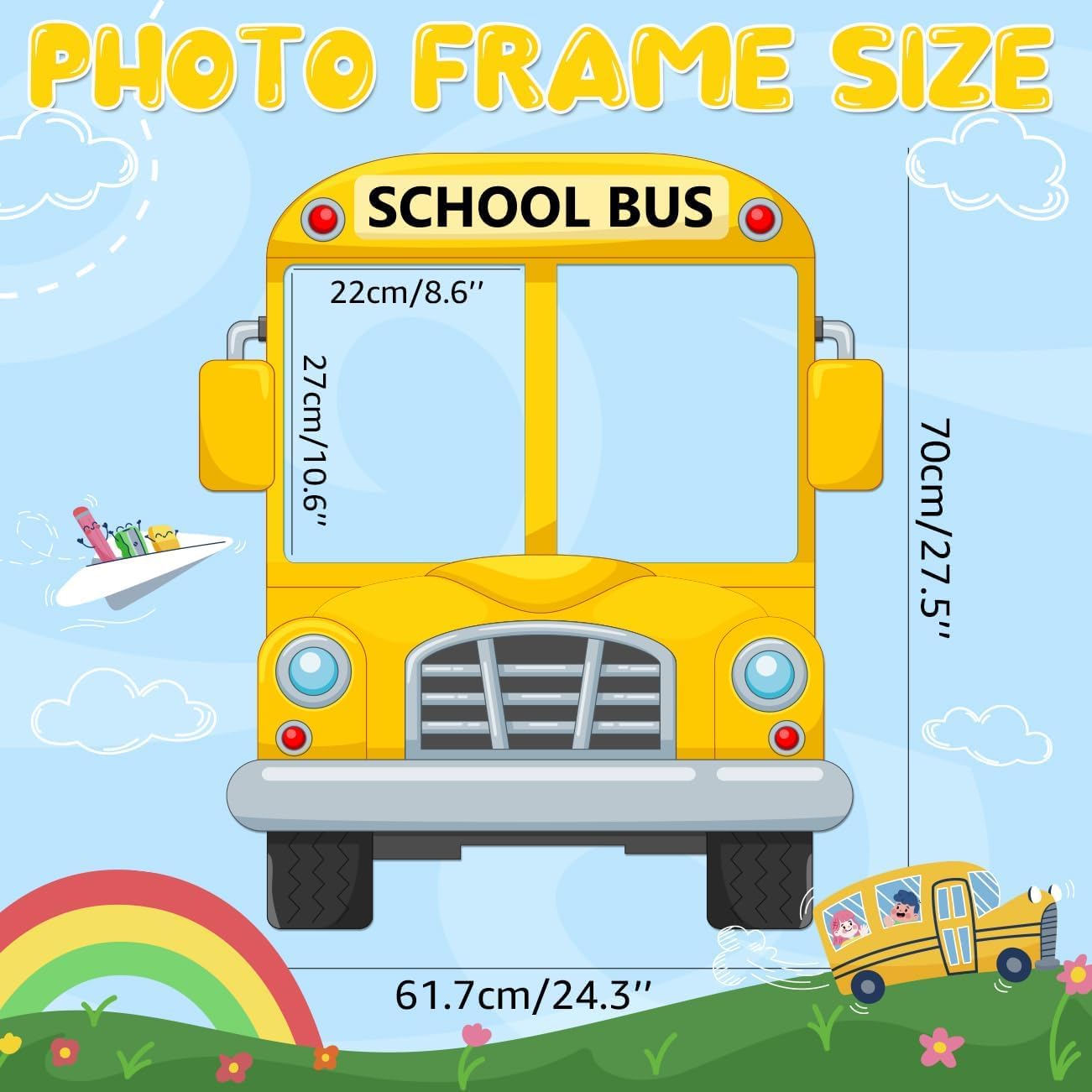School Bus Photo Prop Backdrop - 59x41 Inch Fabric Banner For Back To School & Birthday Parties