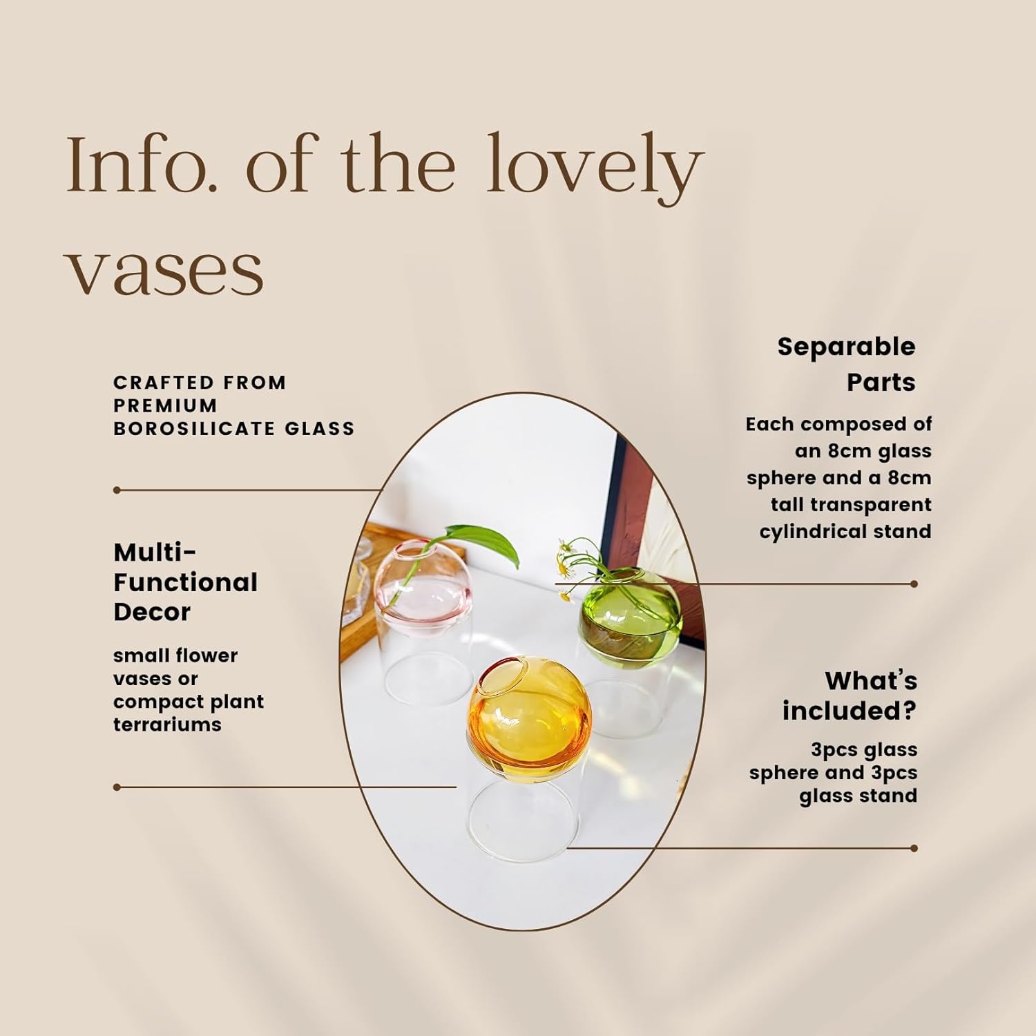 3-Pack Desktop Glass Planter Hydroponics Vase & Plant Propagation Station with Removable Stand | Colorful Glass Vase Set - Green, Pink, Amber