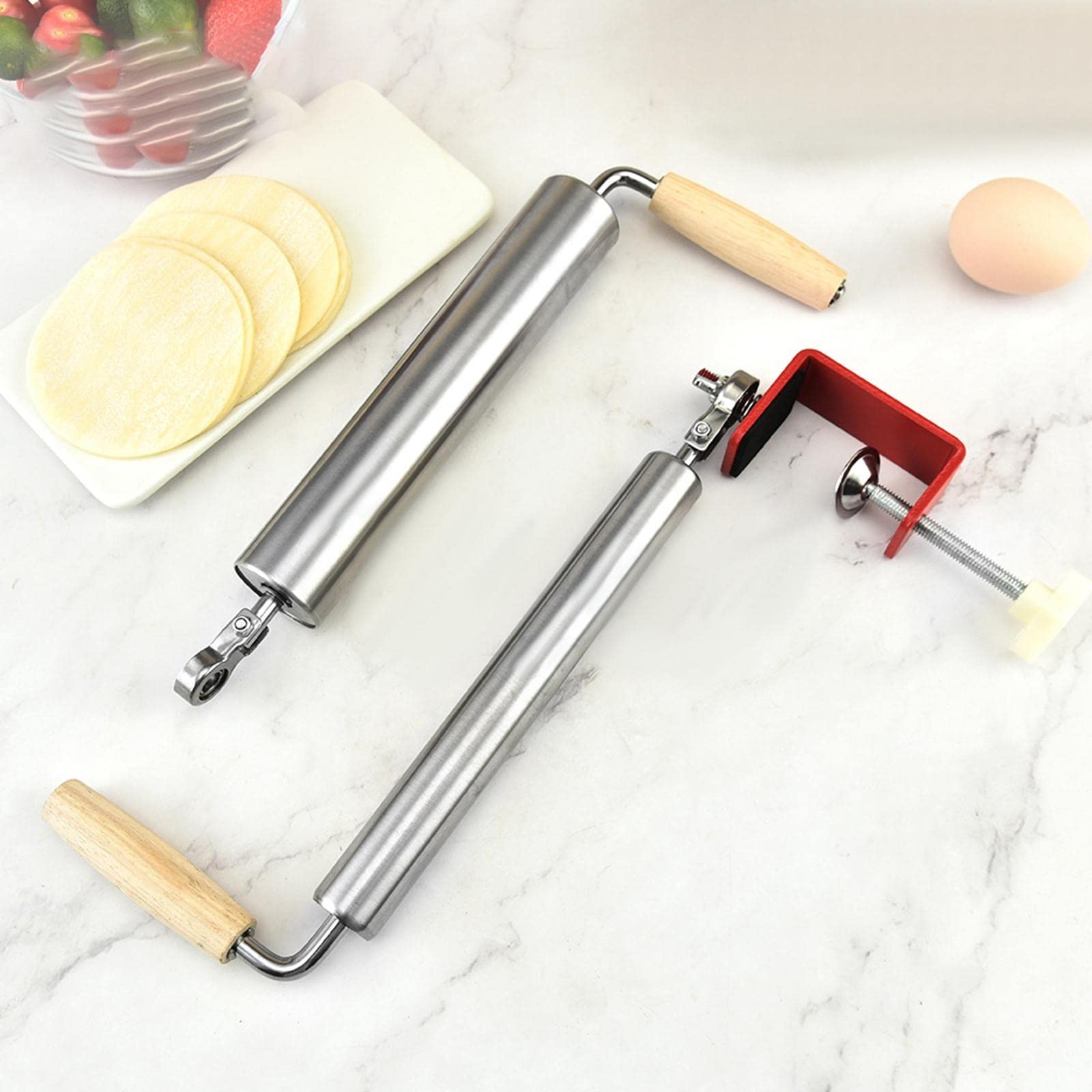 Rouleau à Pâtisserie en Acier Inoxydable avec Manche en Bois, épaisseur Réglable, Revêtement Antiadhésif, Idéal pour La Préparation de Fondant, s