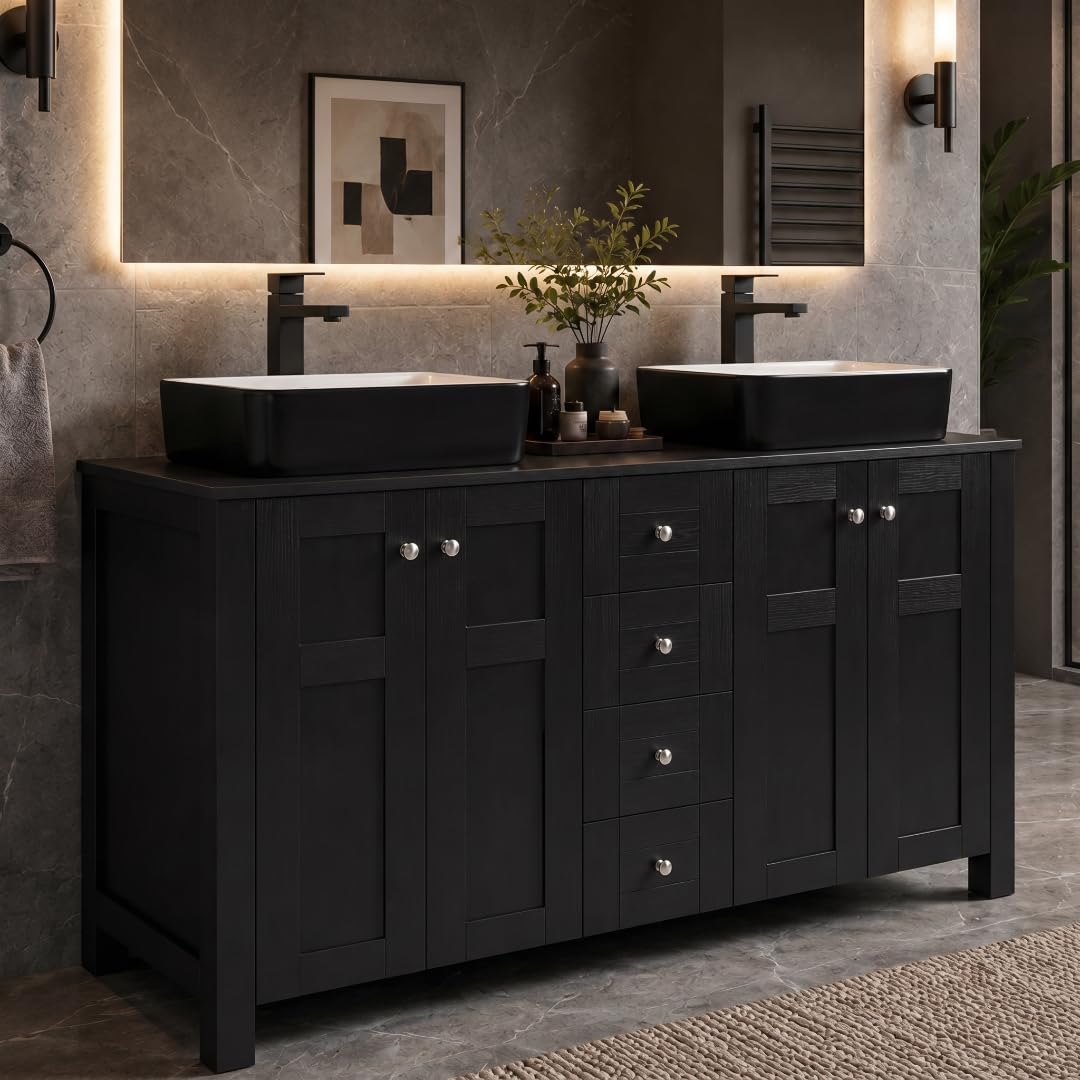 48 Inch Bathroom Vanity with Sink, Traditional Freestanding Black Vanity