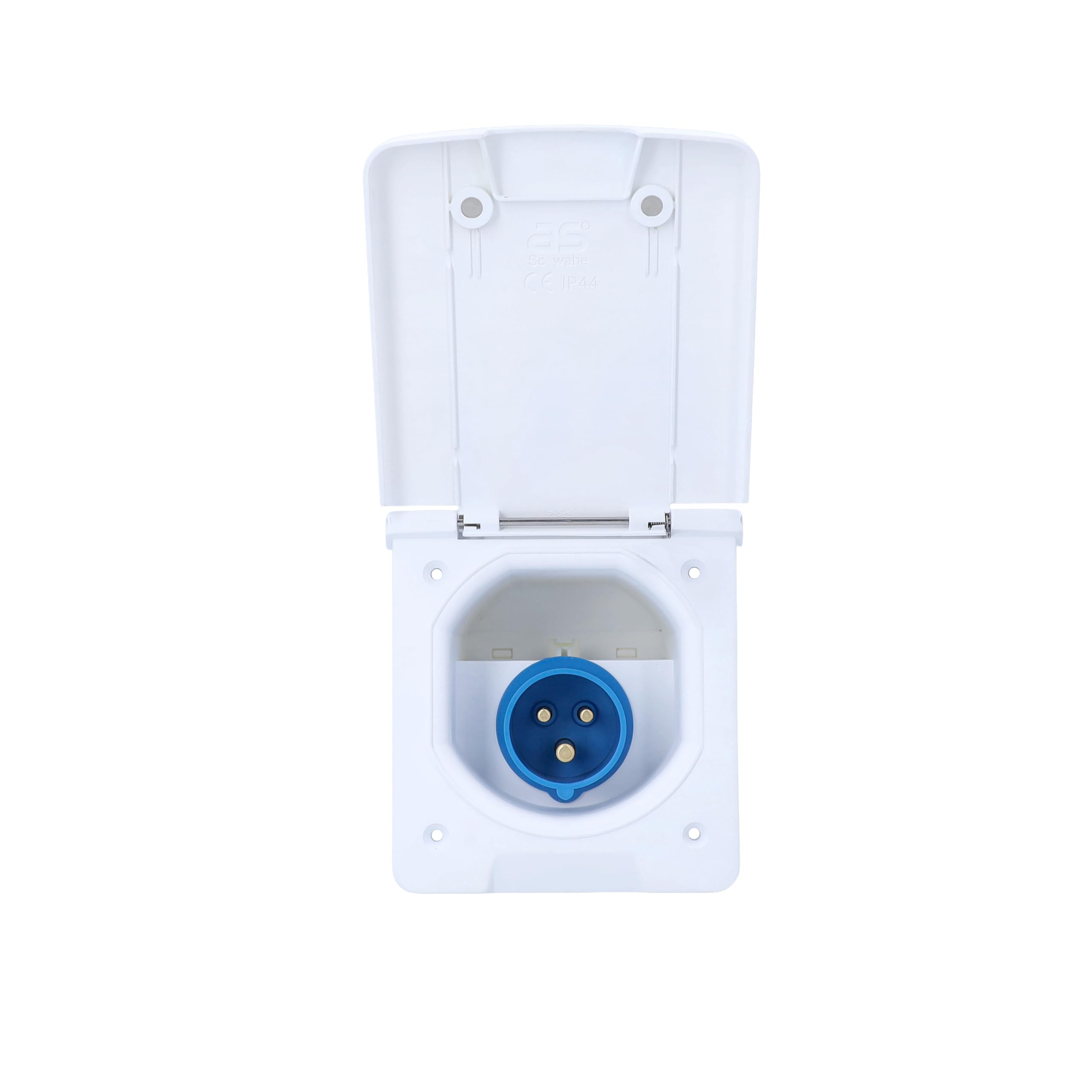 as - Schwabe Enchufe de alimentación CEE para caravana, 230 V, 16 A, 3 pines, tapa abatible con cierre magnético, resistente a los rayos UV, IP44, fabricado en Alemania, color blanco, 62470