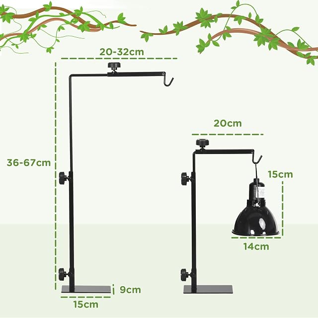 Foto 7 de 8 de PawHut Soporte regulable para lámpara calor reptiles 32x9x67 cm Negro