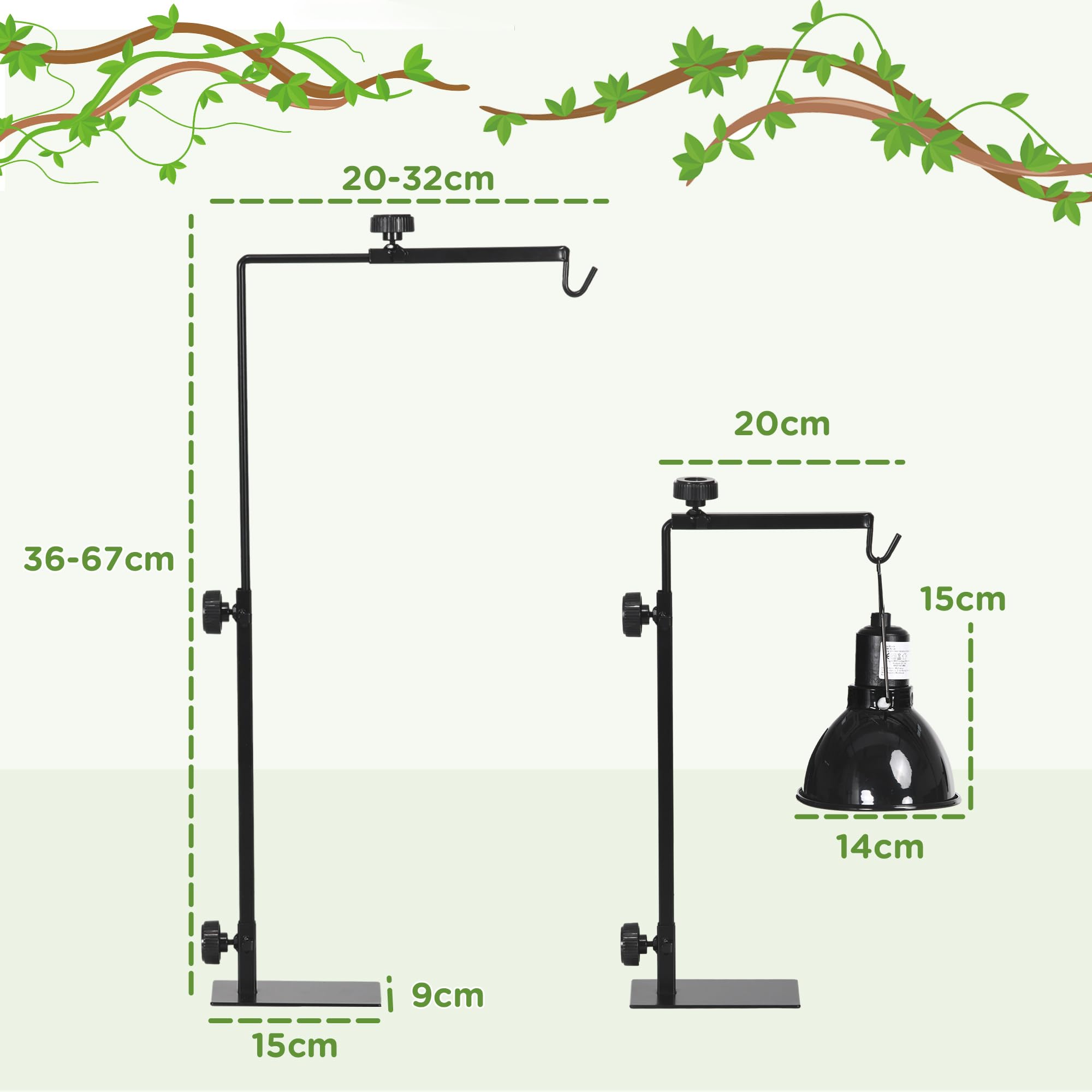 PawHut Support de lampe chauffante pour reptiles, réglable, 32 x 9 x 67 cm, noir