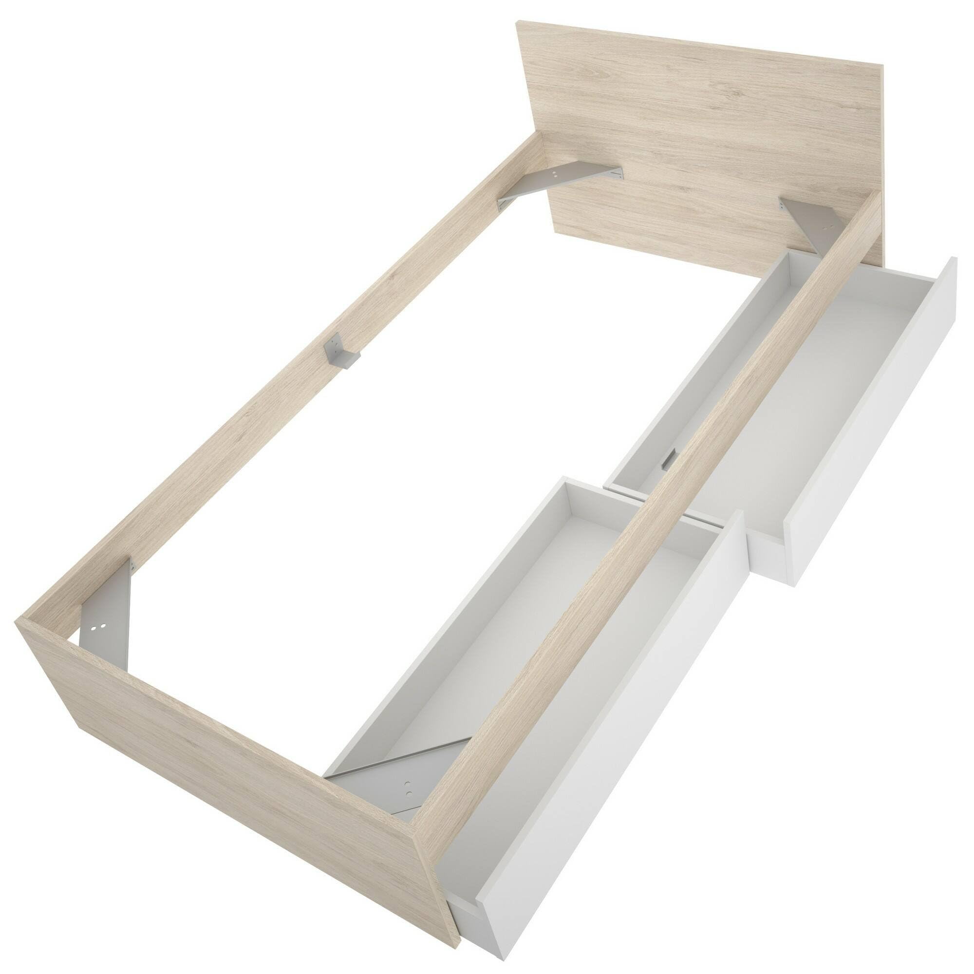 Dmora Letto Singolo Castellino Con Cassetti - 96x195 Cm - Struttura Porta Materasso In Bianco E Rovere - 4