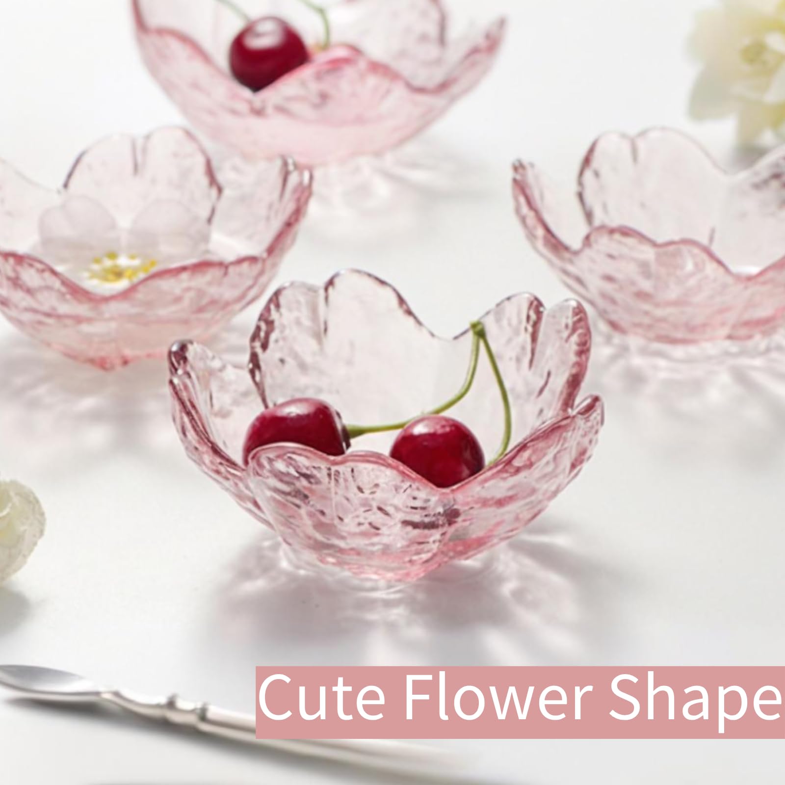 Set 6 Ciotoline In Vetro A Forma Di Fiore Di Ciliegio Sakura – 8,5 Cm – Per Salse, Snack, Condimenti E Tè