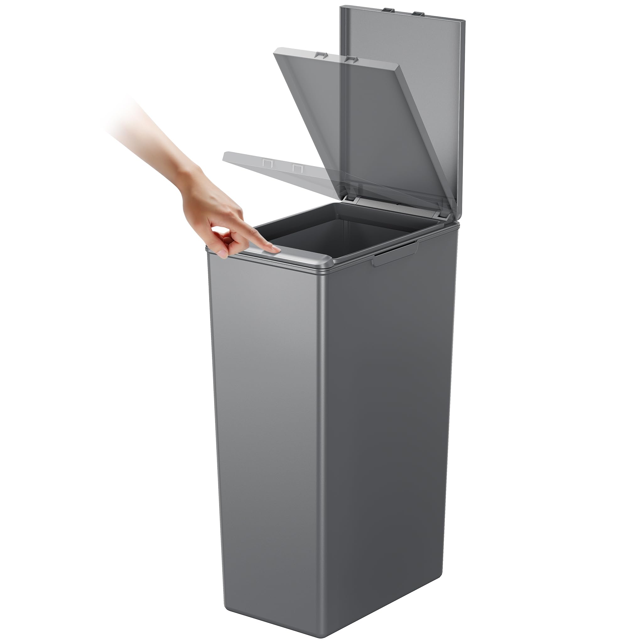 EKO Morandi 40L Kitchen Recycling Bin with Touch-Top Lid, Slim Plastic Rubbish Bin with Recycling Stickers and Easy-Clean Finish, Compact Design for Home or Office, Dark Grey