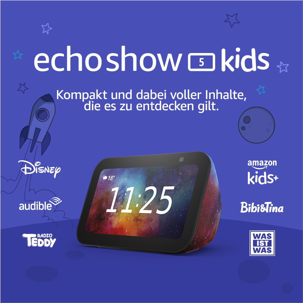 Echo Show 5 Kids (Neueste Generation) | Smart Display | 1 Jahr Amazon Kids+ Inhalte inklusive | Weltraum-Design, mit Alexa+ Early Access