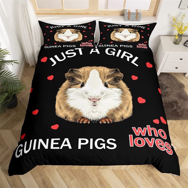 Housse de couette 240x260 cochon d'inde noir en microfibre avec 2 taies d'oreiller