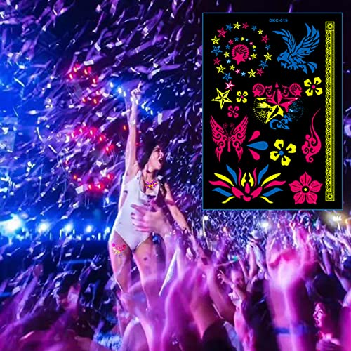 8 Large Sheets Neon Temporary Tattoos 100+ Glow Uv Jewellery Body Shimmer Tattoo Black Lights Fake Skin Party Accessories Tattoo Stickers For Women Girls Body Face Art #TOP5