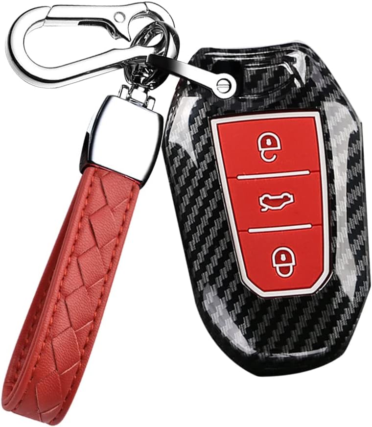 HIBEYO ABS Key Fob Cover for Peugeot 308 408 508 2008 3008 4008 5008 Accessories with Keychain Smart Remote Auto Key for Peugeot Key Case Holder-Blue