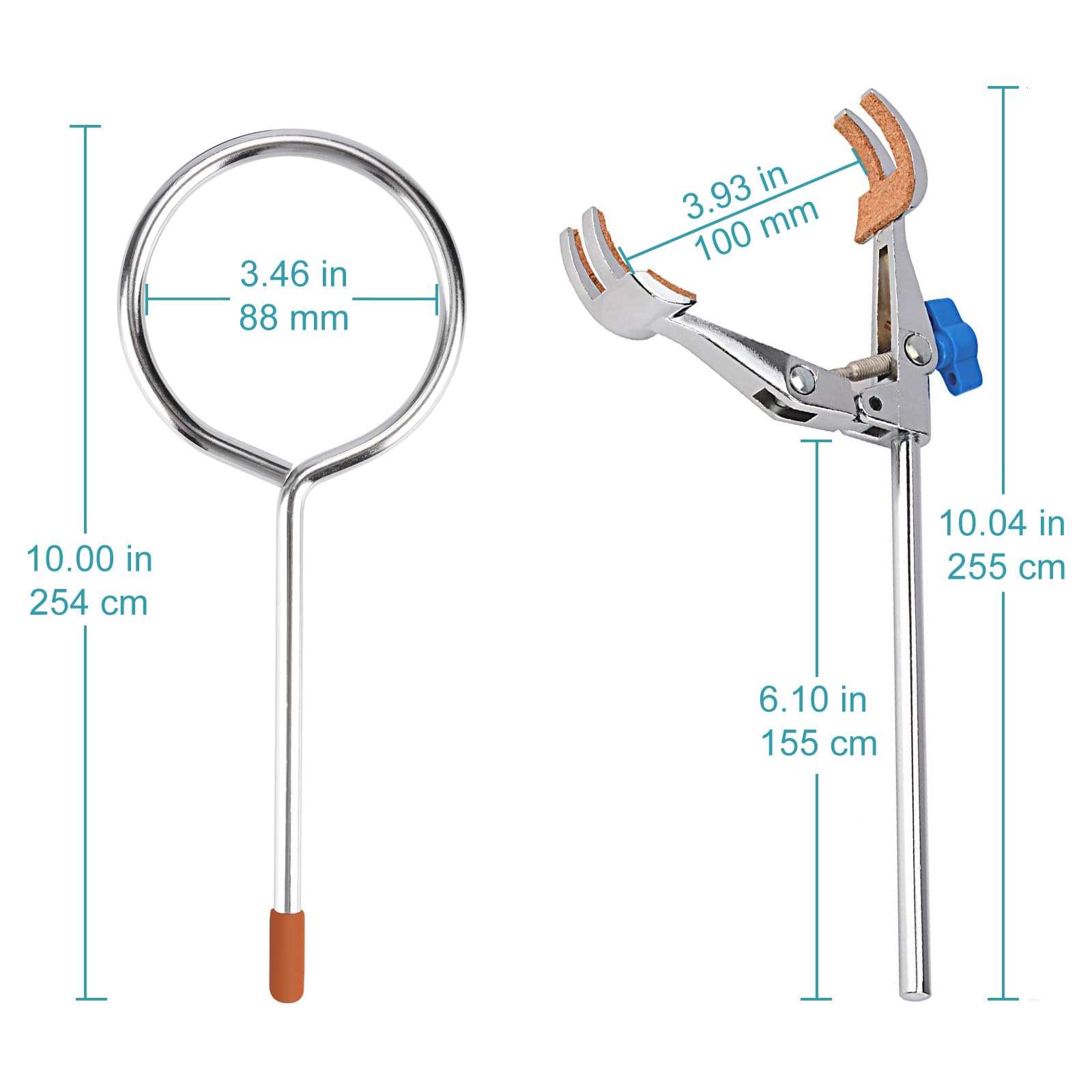 stonylab Support de Laboratoire Stands, Lab Stand Set Support en Acier avec Tige, 4-Prong Pince de Pivot, Anneau de Cornue et 2 Têtes de Bossage (2)