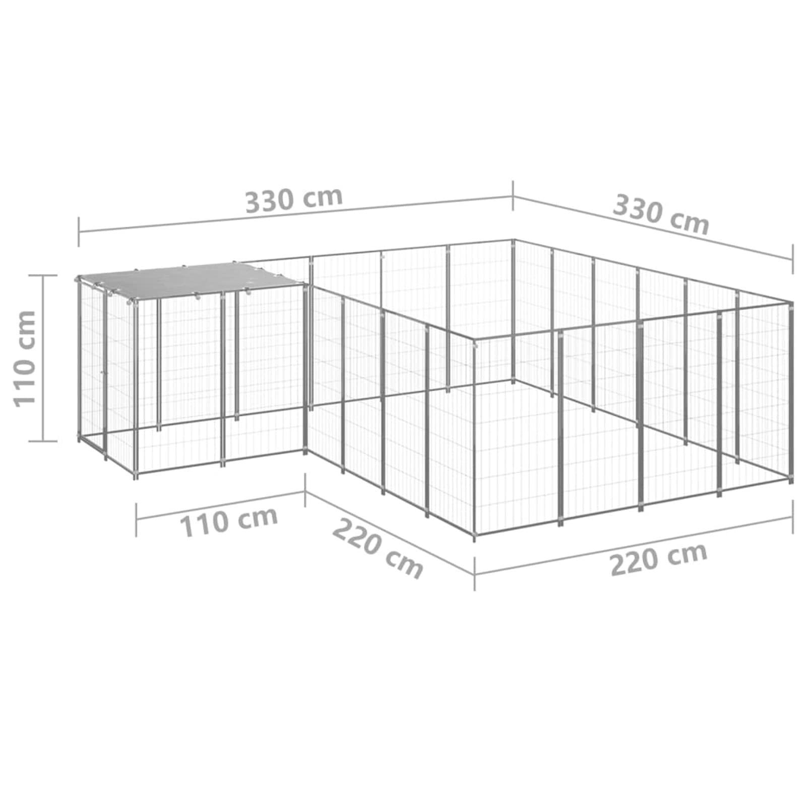 Homgoday Hodowla dla psów, srebrna, 8,47 m², stal, kojec dla psów, kotów, królików, 1708, zwierzęta i artykuły dla zwierząt domowych