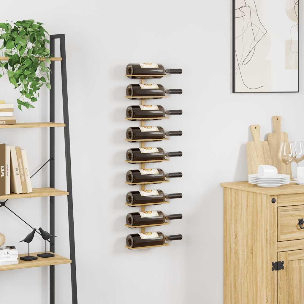 Wand-Weinregal für 9 Flaschen Golden Eisen, Modernes Weinlager Regal aus Metall, Stabile Wandhalterung für Weinflaschen Aufbewahrung, Elegantes Design für Küche Bar