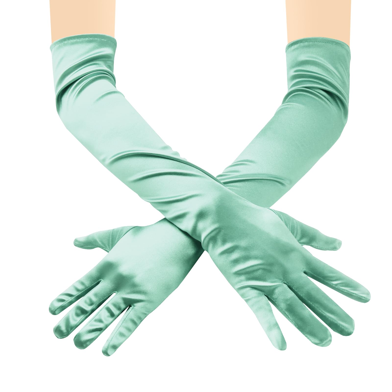 ZTVOWTO 1 Pair Women's Long Gloves, Stretchy Elbow Satin Gloves, Evening Gloves for Costumes, Opera, Bridal Party, Weddings and Proms(Emerald Green)