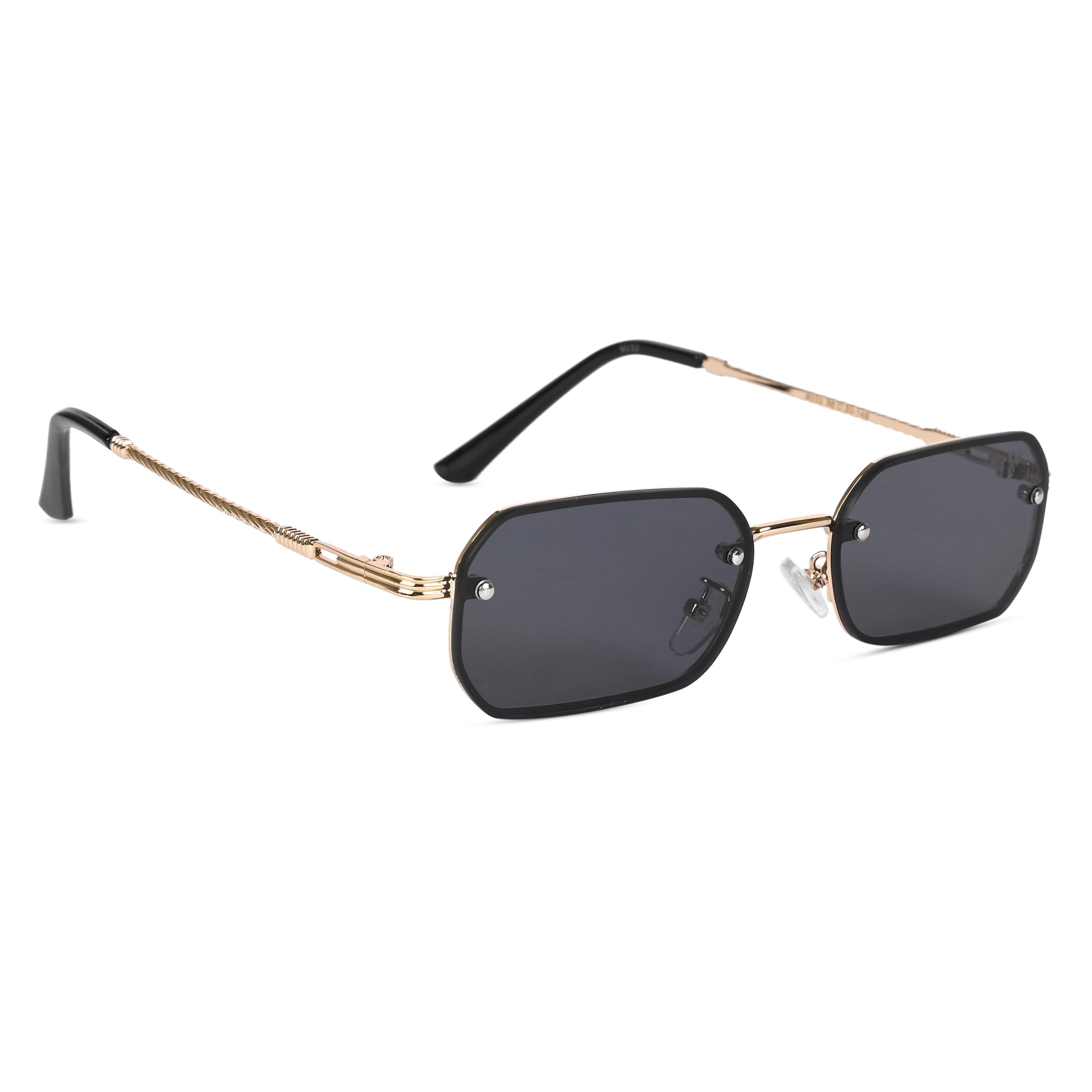 UV Protected Black Rectangle Sunglasses for Men & Women (Size: Medium | 9032MG4321 | Golden Frame | Black Lens)