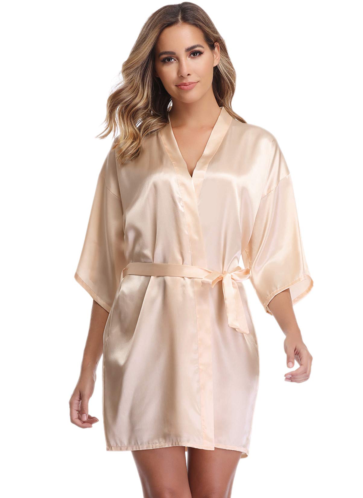Vlazom Bride Robes Satin Dressing Gown B-champagne for Bridesmaid, L(UK 14-16 ) — view 4