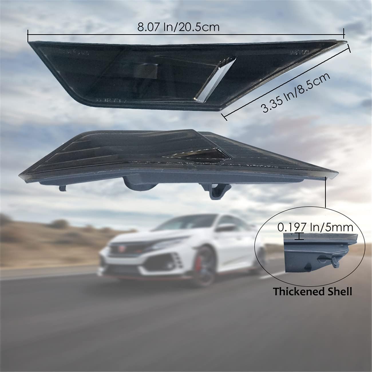 JDM Smoked Lens White Full LED Bulb Front Side Marker Light Compatible With 2016-2021 10th Gen Honda Civic Sedan Coupe Hatchback, Powered by 90-SMD LED, Replace OEM Sidemarker Lamps