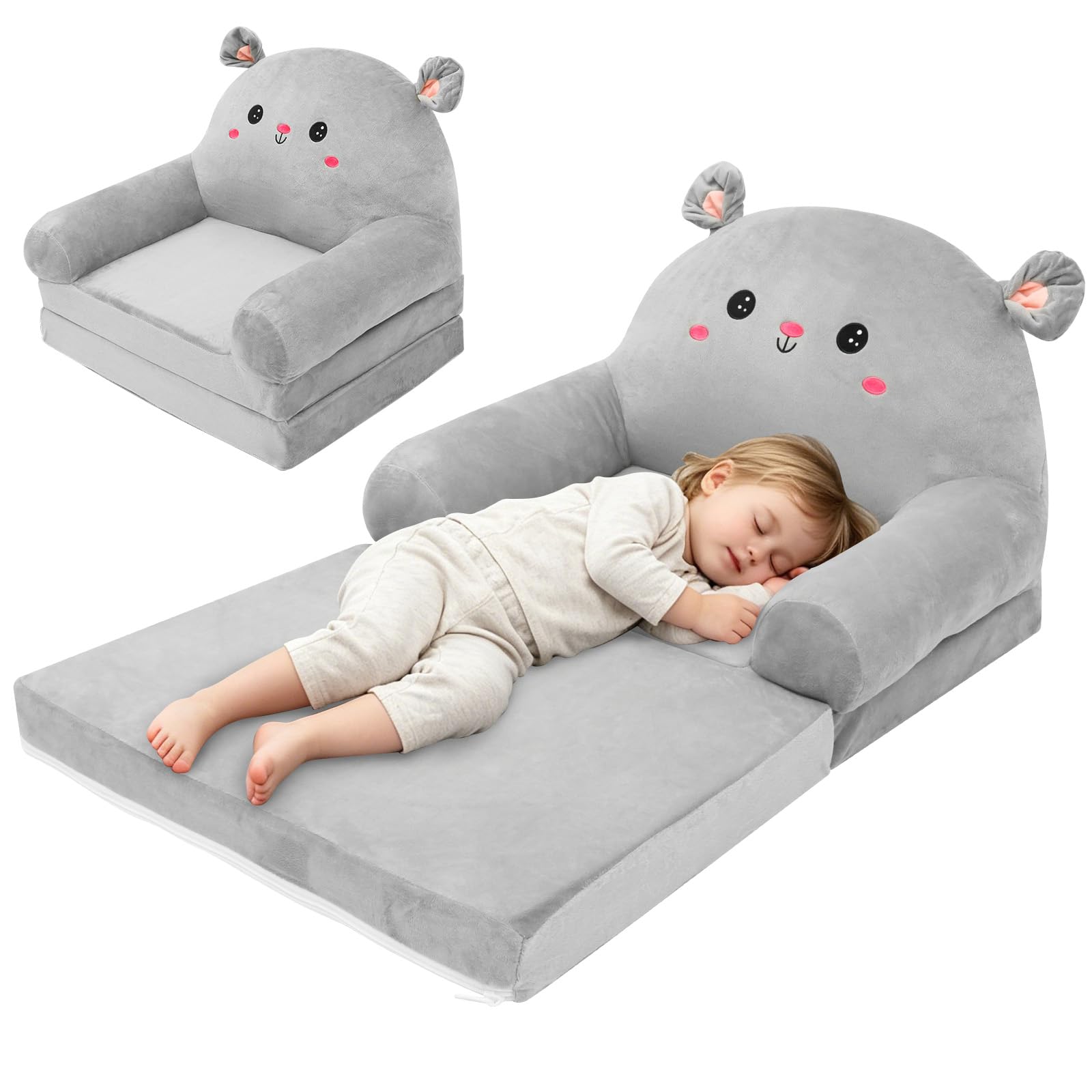 Ghshanog Kids Sofa Bed, 2-in-1 Fold Out Toddler Couch, Modular Toddler Armchair, Convertible Kids Couch with Washable Cover, Foldable Chair Bed for Living Room Bedroom Playroom(Mouse-design)