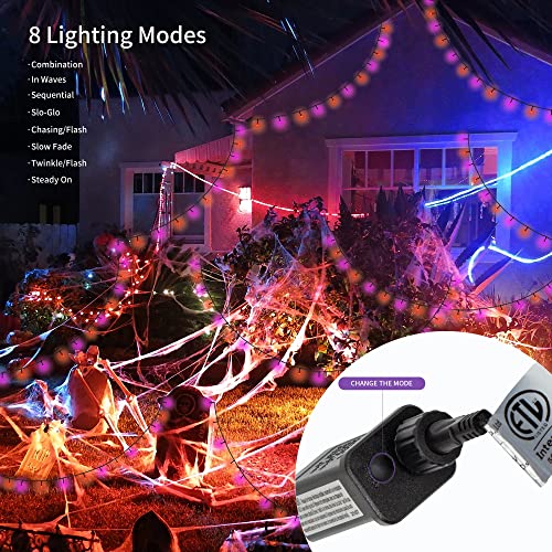 Waterglide 98.5Ft 300 Led Halloween Decorative String Lights, 8 Lighting Modes Plug In Black Wire Led Halloween Lights, Waterproof For Indoor Outdoor Party Garden Home Decoration (Purple & Orange) #TOP4