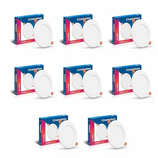 Crompton Star Slim Recessed Downlighter 15W Round Cool Day Light | Pack of 8 | False Ceiling required, Cutout 7