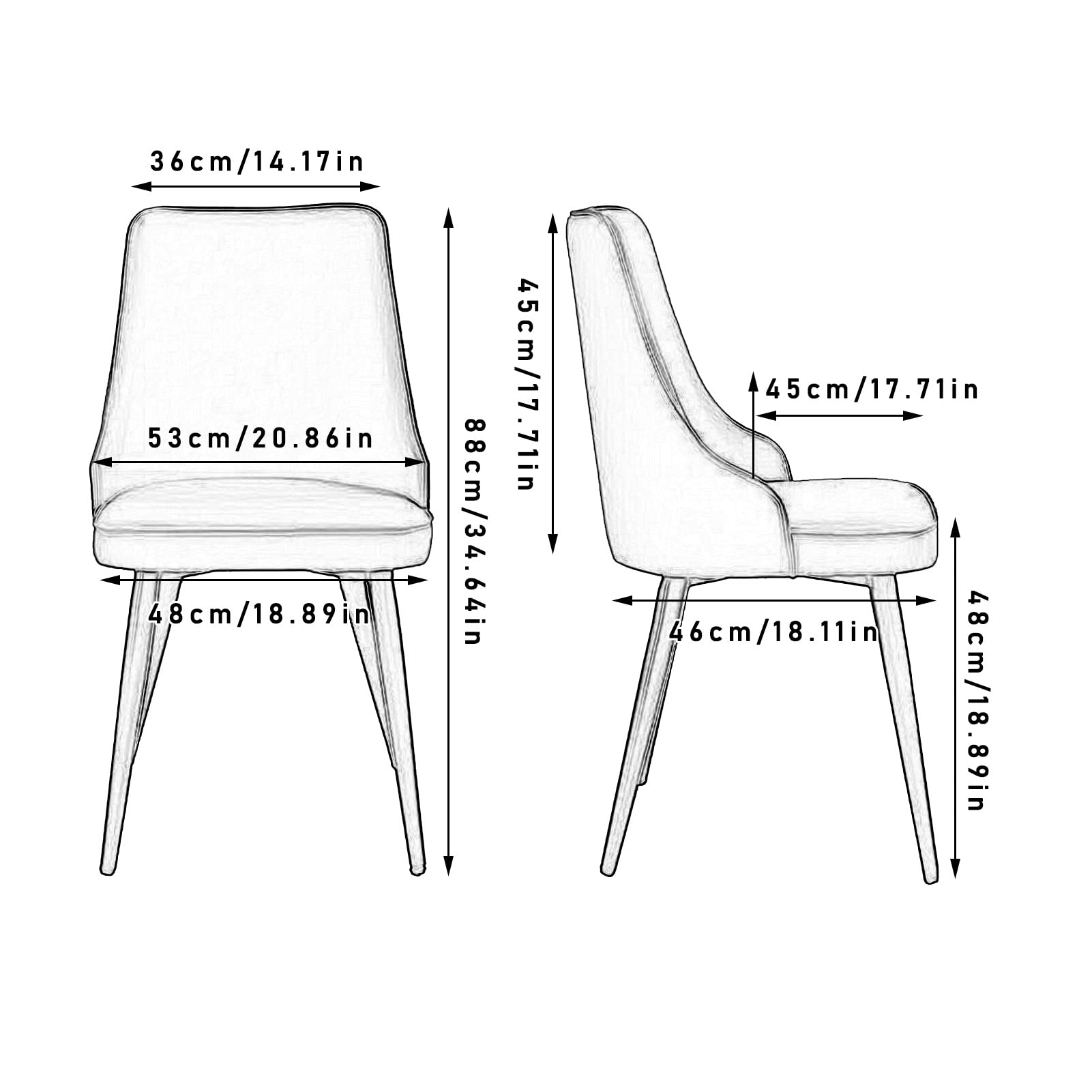 SJIALEN Dining Chairs Set of 6, Water Proof PU Leather with Metal Legs Living Room Side Chairs Kitchen Lounge Counter Chairs Kitchen Chair (Color : Light Coffee, Size : Black Gold feet)