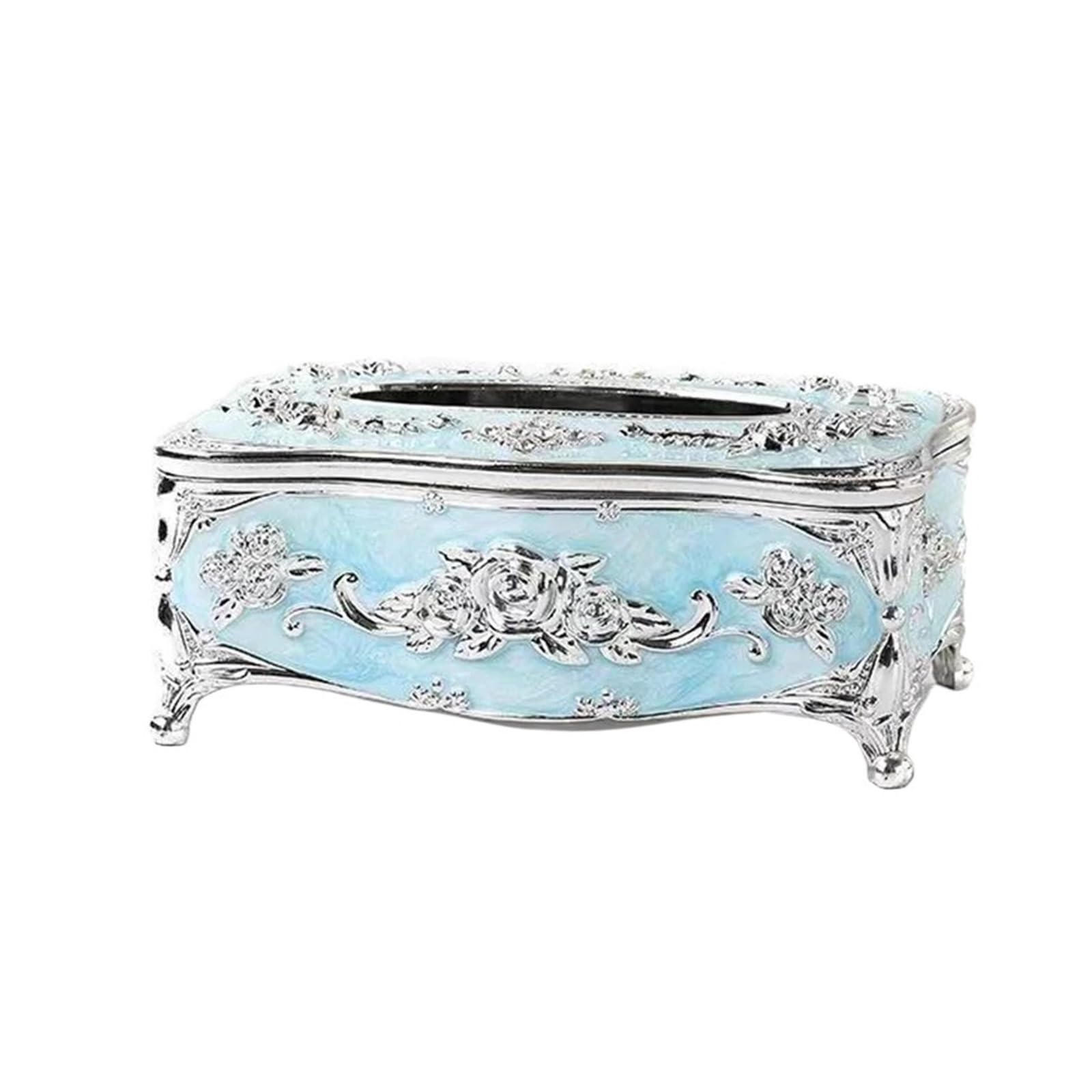 Tissue Box Tissue box hotel restaurant napkin extraction box, kitchen and living room tabletop tissue storage box(B-Silver Blue)