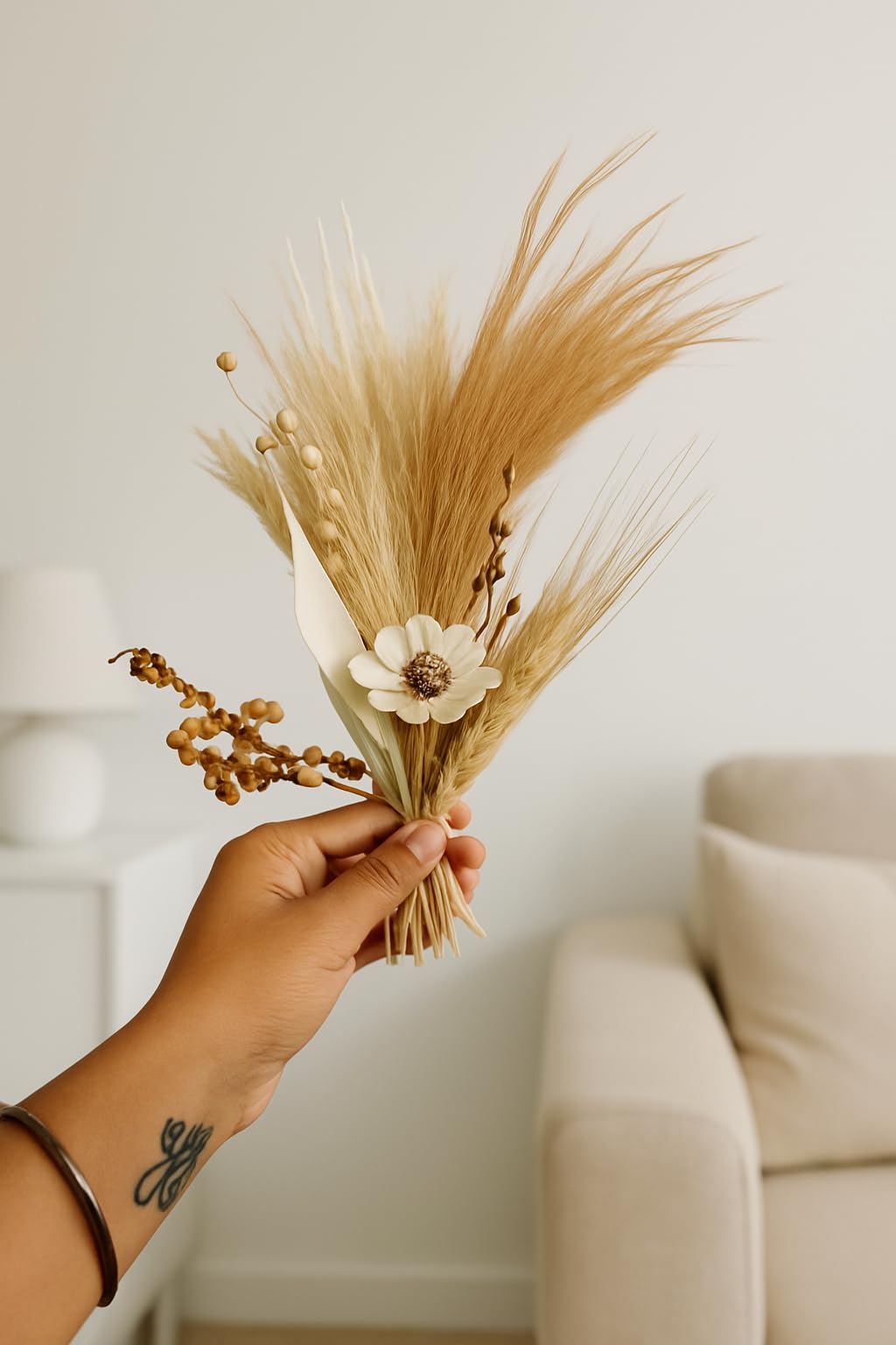 Boho Set Mini Dried Flower Bouquets | Small Bottle Arrangements | Table Decorations | Letter Box Gifts (1, Natural Beige)-image-39