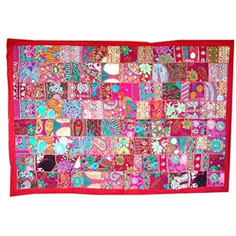Rastogi Handicrafts Indische handgefertigte bestickte Patchwork-Wandkunst Vintage Wandteppich Old Sari Cutting Wall Hanging Parda Cover