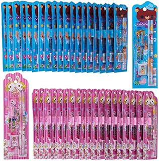 THE TWIDDLERS - 40 Kids Stationery Sets - Two Pencils, Ruler, Sharpener & Eraser