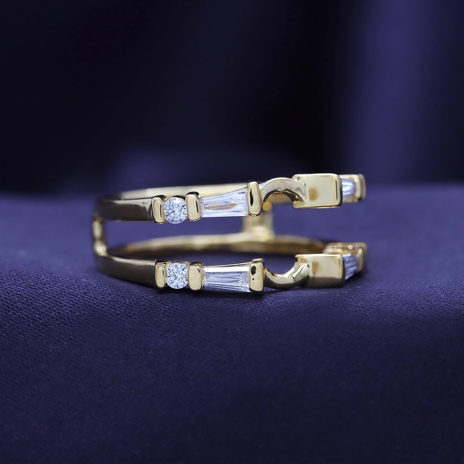 AFFY 3/4 Carat Tapered & Round White Cubic Zirconia Enhancer Guard Ring In 14k Gold Over Sterling Silver (0.75 Cttw), Gift For Her - Image 5