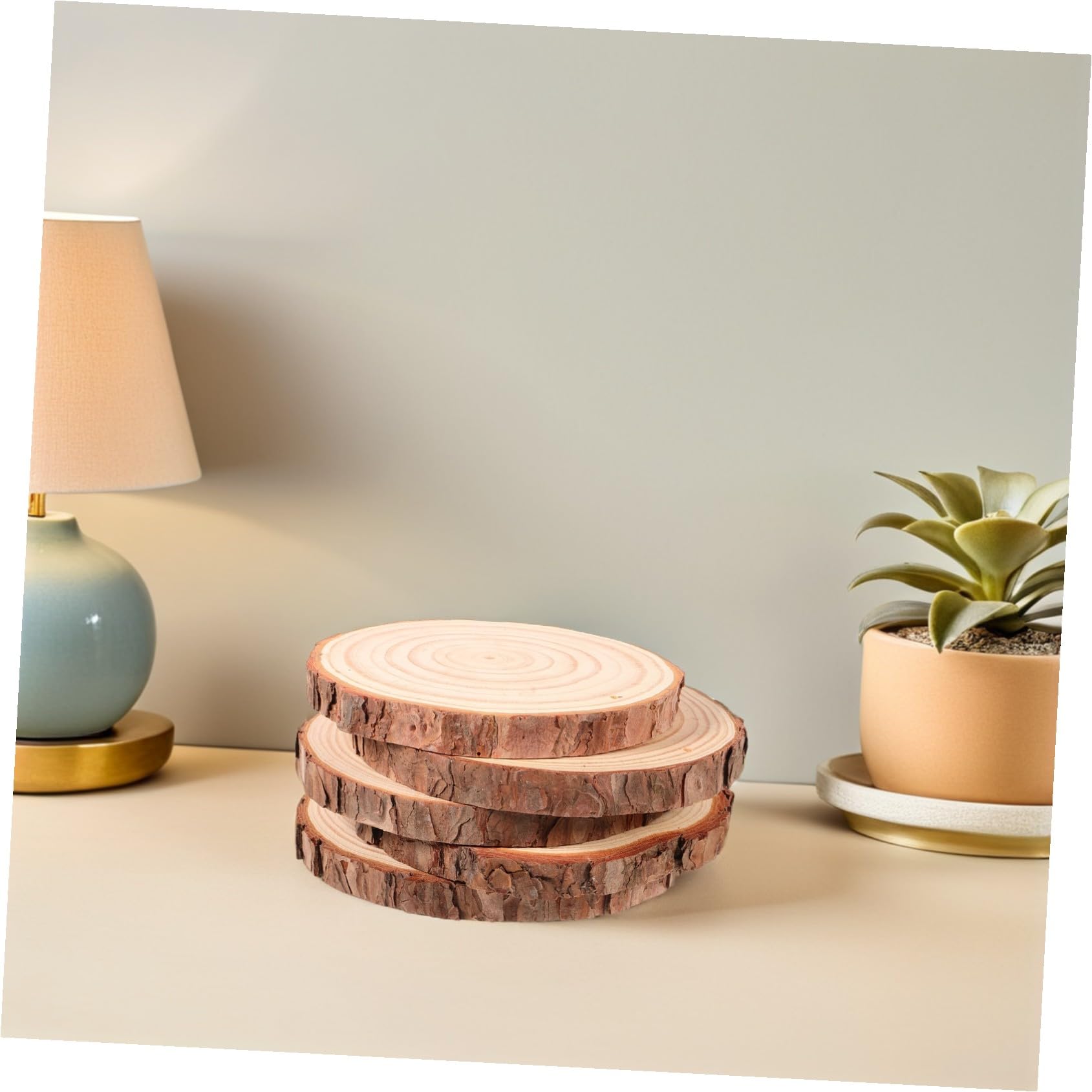 TEHAUX 5 Stück Holzscheiben zum Basteln Kiefernholz mit Rinde Unbehandelte Holzscheiben für DIY Dekorationen Hochzeiten Wohnkultur und Fotorequisiten