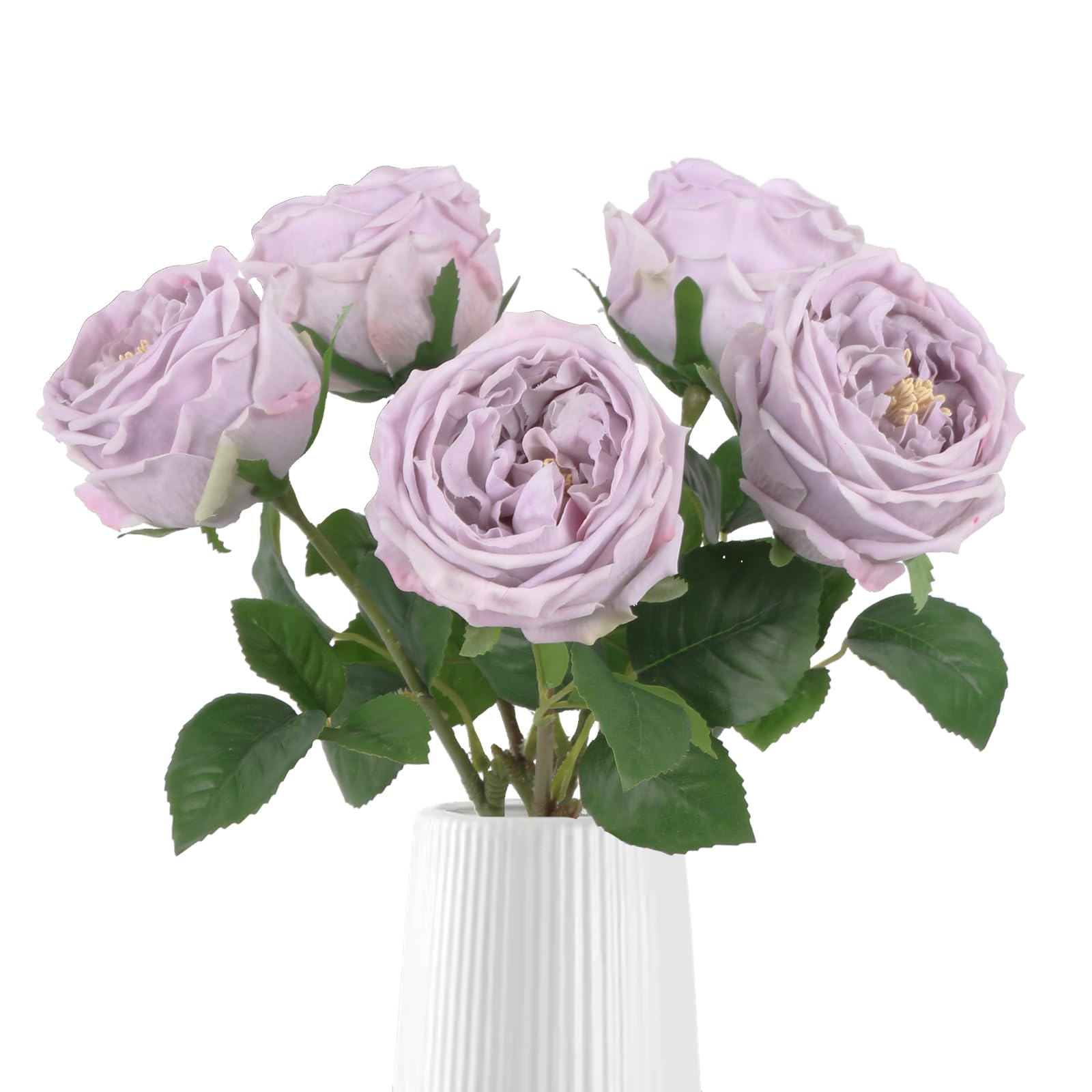 IPOPU 5PCS Light Purple Roses Artificial Flowers Real Touch Peonies with Stem for Wedding Bouquet Party Home Decor (Light Purple)