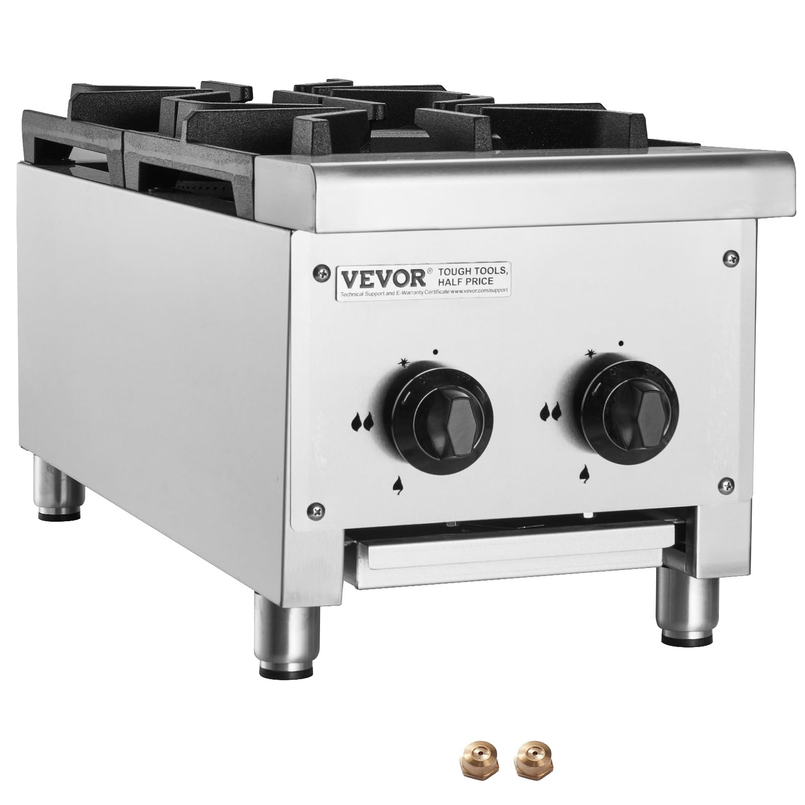 VEVOR Cuisinière à Gaz Commerciale avec 2 Brûleurs, Plaque de Cuisson de Comptoir au Propane et au Gaz Naturel, 14 kW, en Acier Inoxydable, Équipement de Cuisson Commercial pour Restaurant Domicile