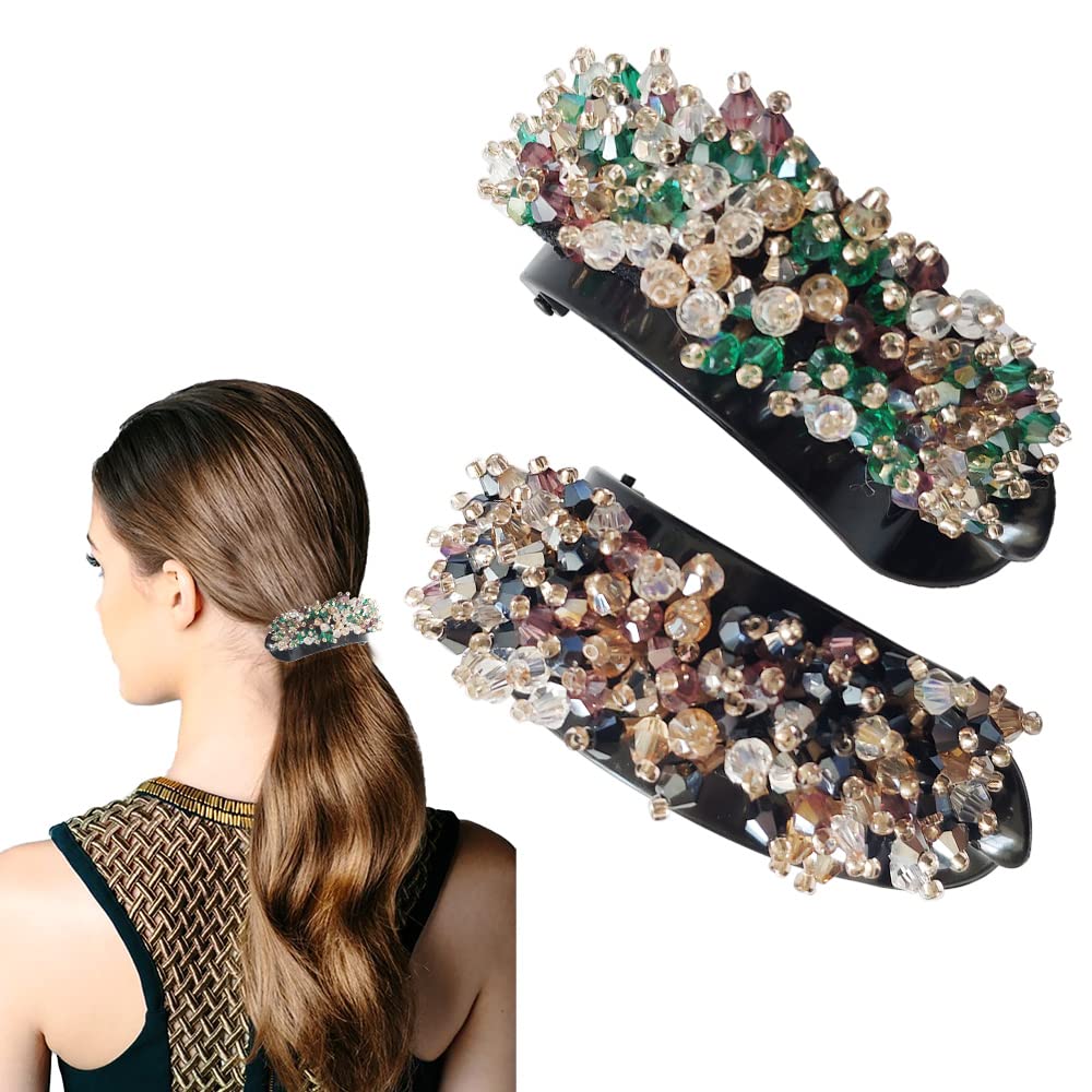 2 Pcs Crystal Hair Clips Ponytail Holders Fancy Hair Clips