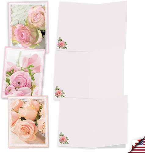 Miniatura 4 de The Best Card Company - Juego de 20 tarjetas de notas en blanco surtidas de 4 x 5.12 pulgadas con sobres (10 diseños, 2 de cada uno) - Rosas rosas