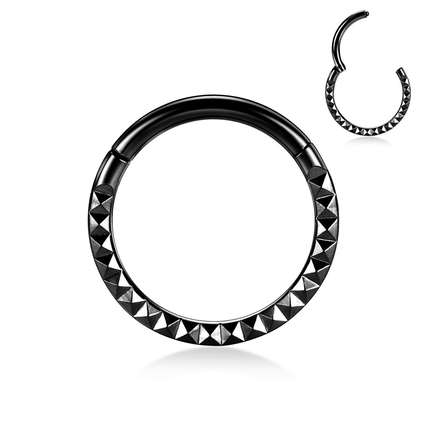 AROWRO 16G Stainless Steel Septum Clicker Daith Earrings Daith Rook Tragus Helix Cartilage Lobe Septum Piercing Jewelry Snake/Pyramid/Arrow/Star Design Hinged Segment Ring — view 26