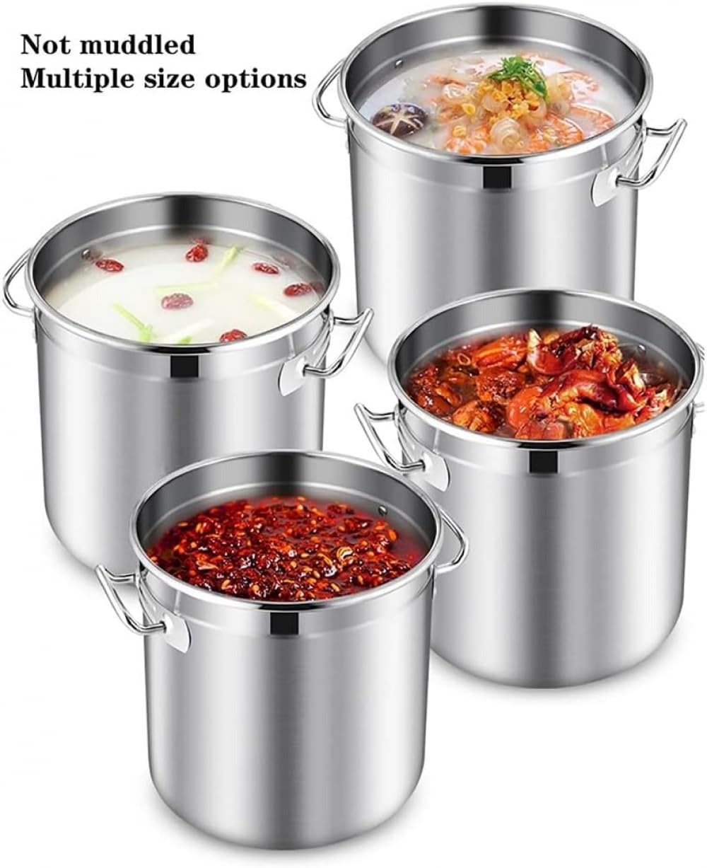 Olla grande de acero inoxidable con tapa, parte inferior compuesta, sartén profunda para hervir sopa, juego de ollas de cocina, color único, 30 x 30 cm (25 L)