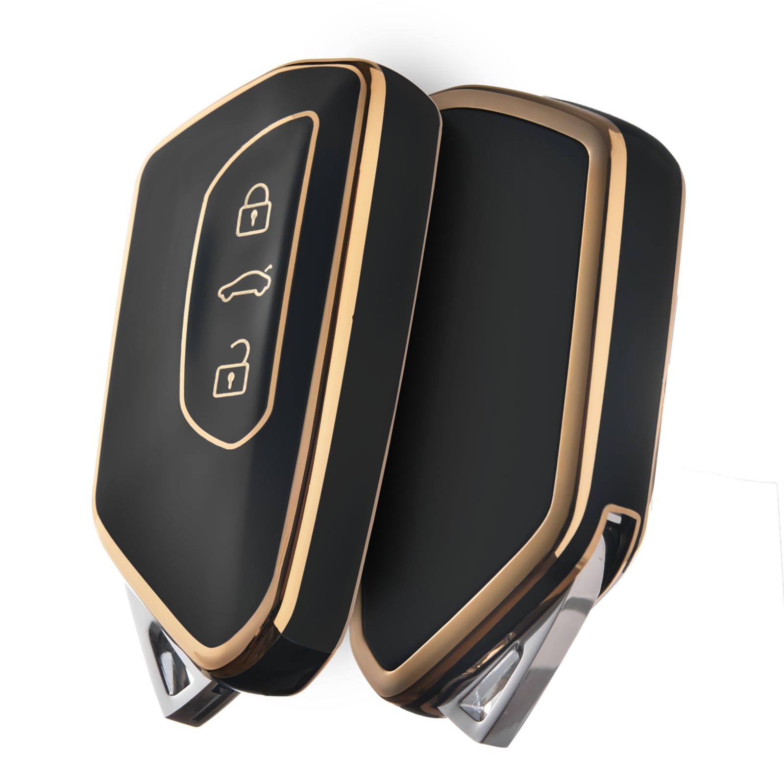 OATSBASF Autoschlüssel Hülle für VW, TPU Silikon Schlüsselhülle, kompatibel mit Golf 8, ID3, ID4, GTI, GTE, Seat Leon MK4, Tarraco, Ateca & Skoda Octavia (Goldener Rand-Schwarz)