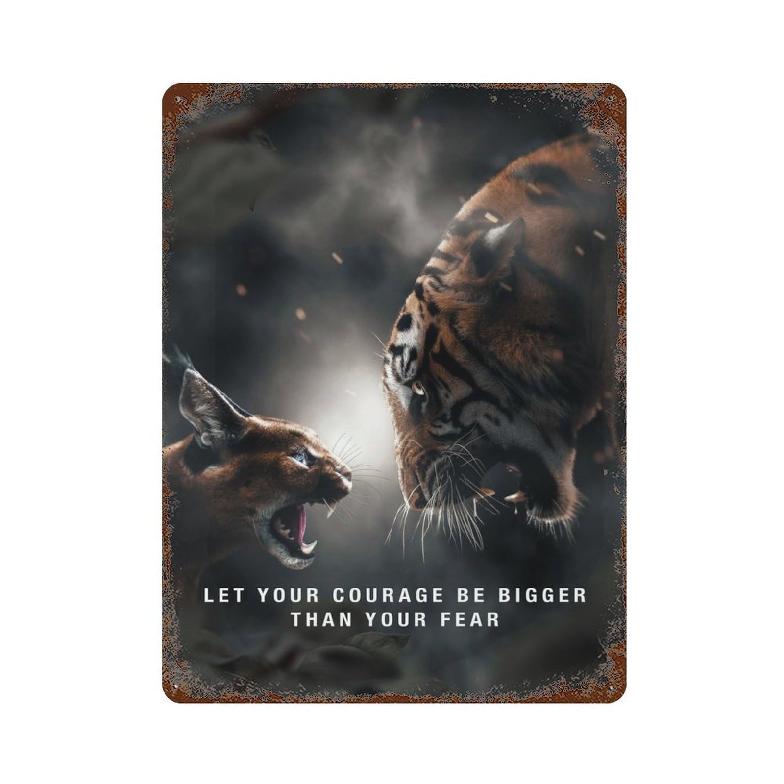 Garage Style Courage Bigger Than Fear Vintage Rust Metal Sign 15.7"x11.8", Industrial Home Decor for Bar And Workshop