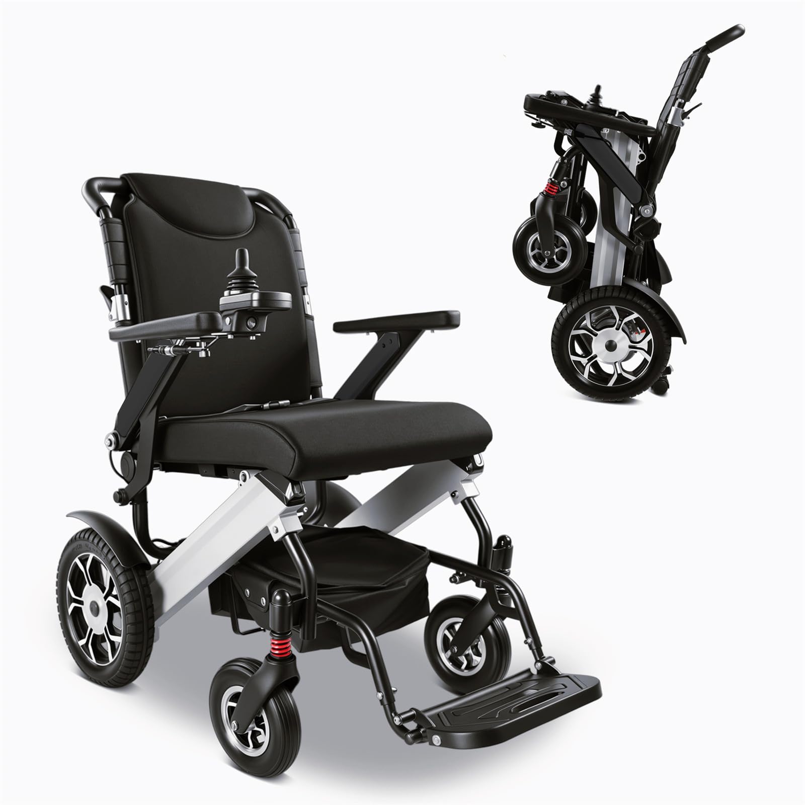UYSELA Fauteuil Roulant Electrique Pliable Leger, Leger Fauteuil Roulant Handicapé Adulte avec Fonction Pliage Automatique, Jusqu'à 150KG,Black+White
