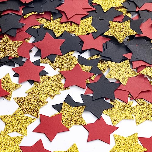 Image of MOWO Gold Black and Red Star Confetti Table Decoration, 1.2 inch, 200pc | Birthday Graduation Retirement Theme Party, baby shower, wedding