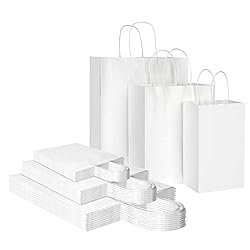 Toovip 90 Pack White Kraft Paper Bags with Handles Bulk, 3 Assorted Sizes Gift Wrap Bags for Favors Grocery Retail Party Birthday Shopping Business Goody Craft Merchandise Take Out Sacks