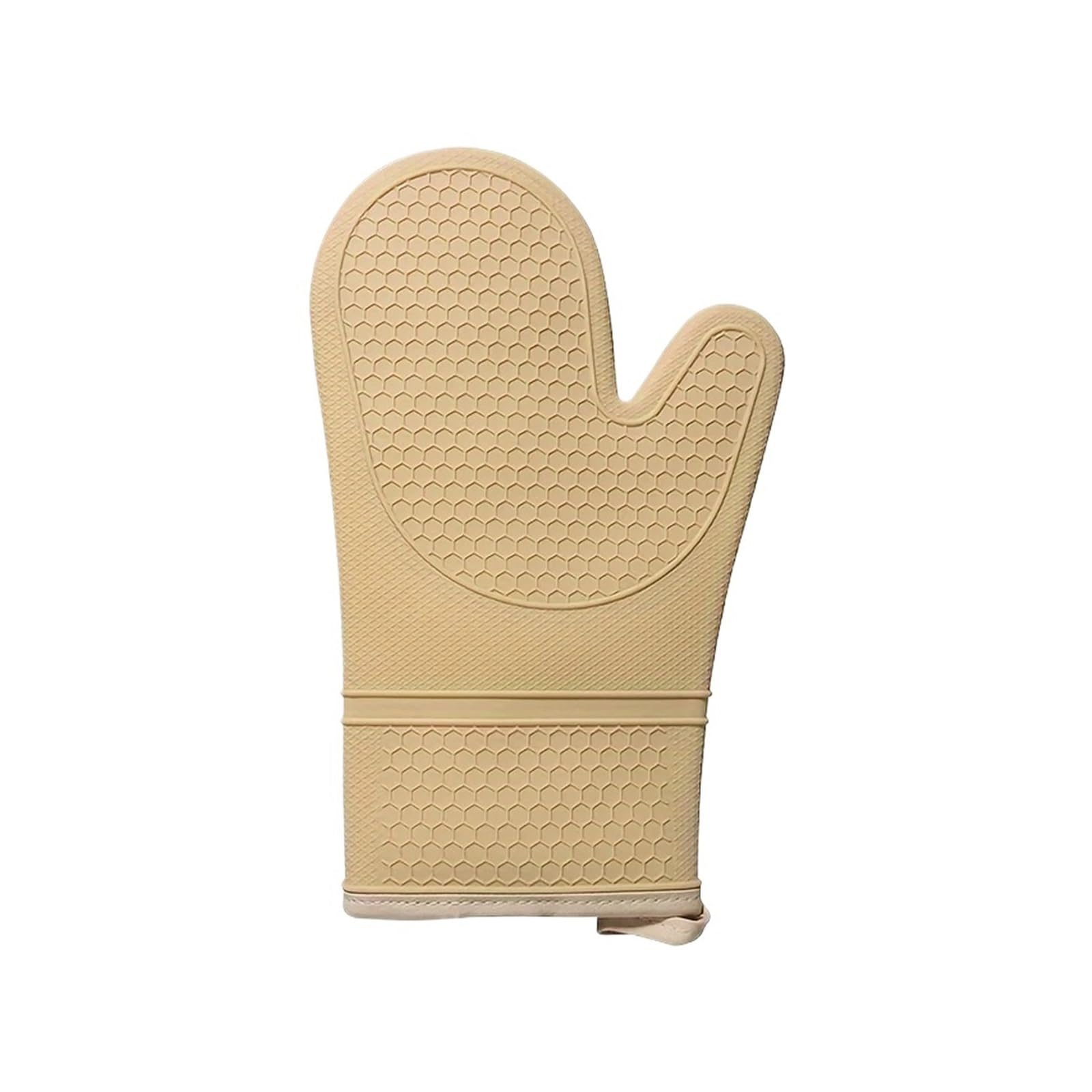 Genérico Manoplas Resistentes al Calor del Horno silicón fijadas con la guarnición de algodón Suave, Guantes Gruesos Largos Flexibles(Apricot 2PCS)